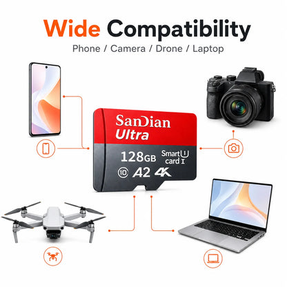 High-Speed Storge SD Card 128GB Original Micro TF Cards 256GB Class 10 Fast Transfer Memory Card for Phones/Digital Camera/PC