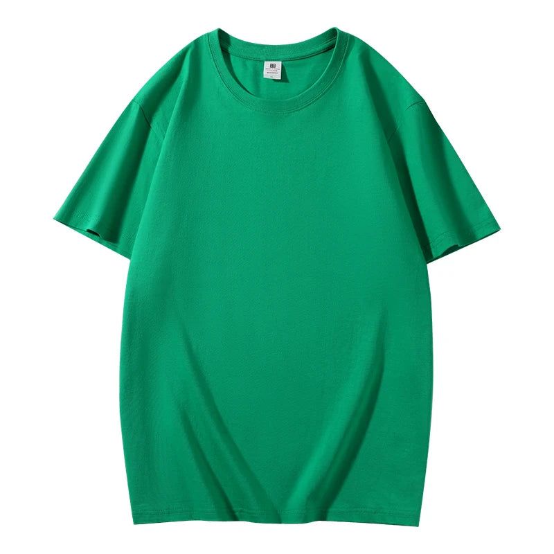 Cotton Short Sleeved T-shirt Summer Round Neck Loose and Base Shirt for Men Women Basic Tee