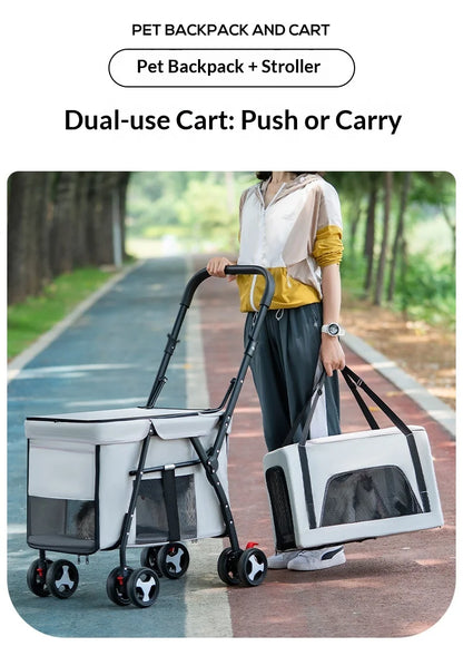 Luxury Double-Layer Eco-friendly ABS Material 4-Wheel Pet Stroller Small Large Dogs Cats Lightweight Travel Pet Carriers