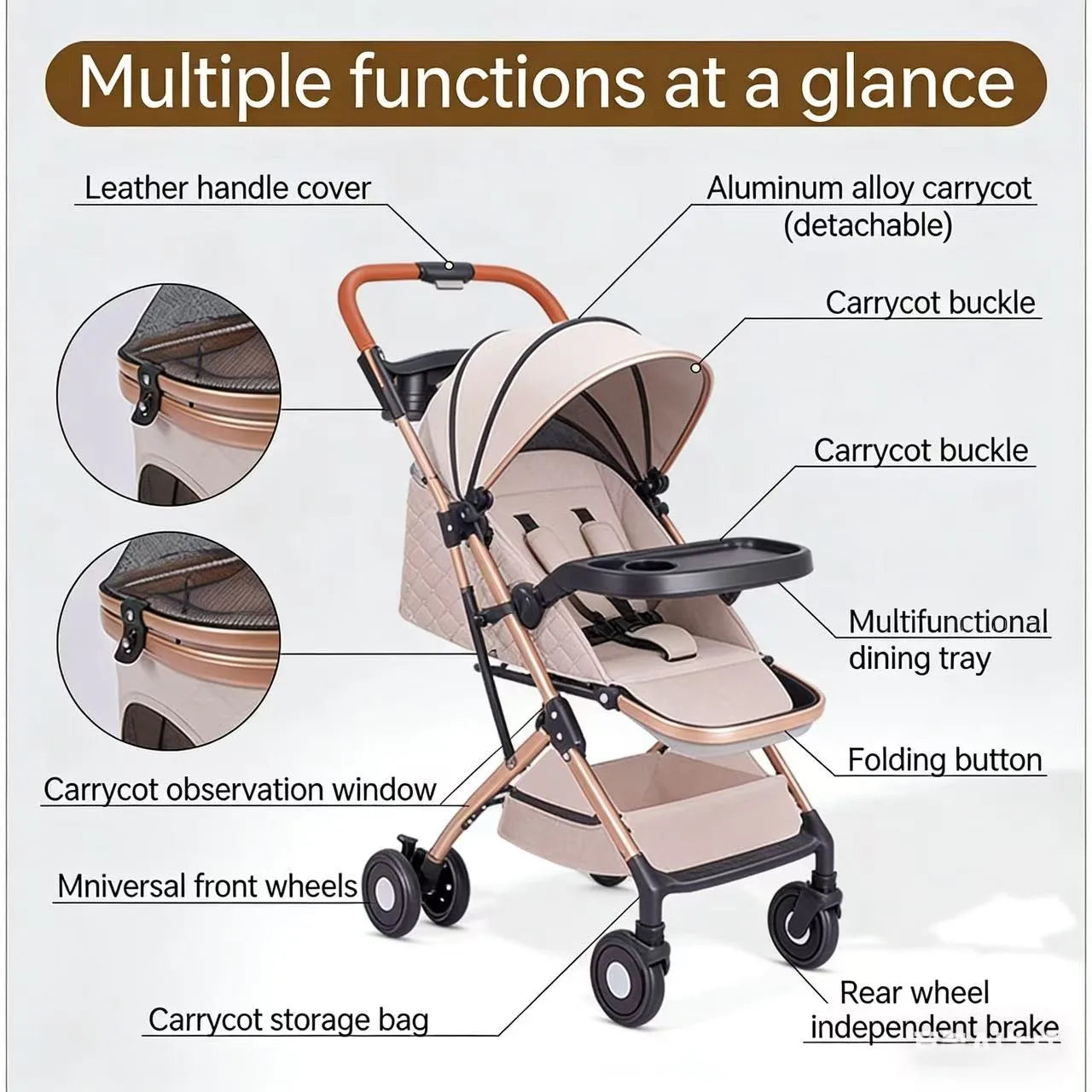 Pet Cart Dog Cat Teddy Baby Cart Outdoor Small Pet Cart Lightweight Foldable Outdoor Travel Stroller Carrier