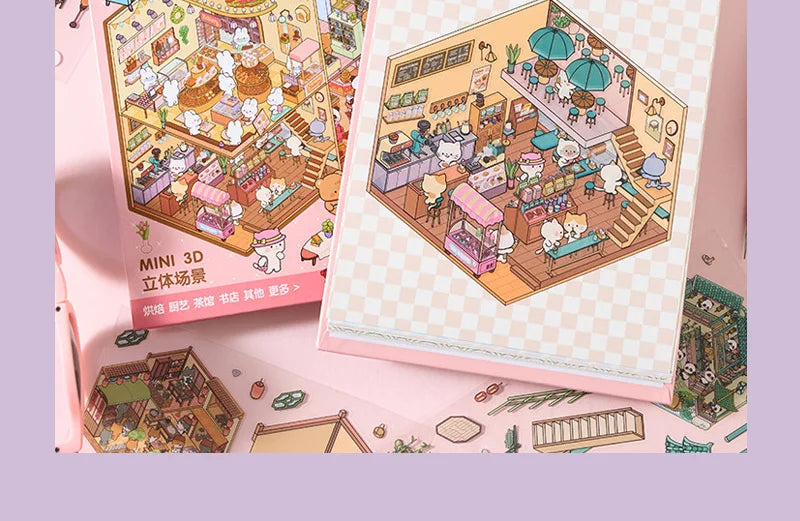 3D Diorama Sticker Book 20 Pages Mini Scene Cute Cartoon Animal Ghosts Theme DIY Scrapbook Toy Fun Stress Relief Kids Adult Gift