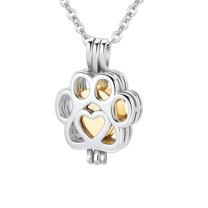 Pet Cremation Jewelry for Dog/Cat Ashes Stainless Steel Paw Print Pendant Necklace Pet Memorial Necklace with Mini Urn Cat/Dog