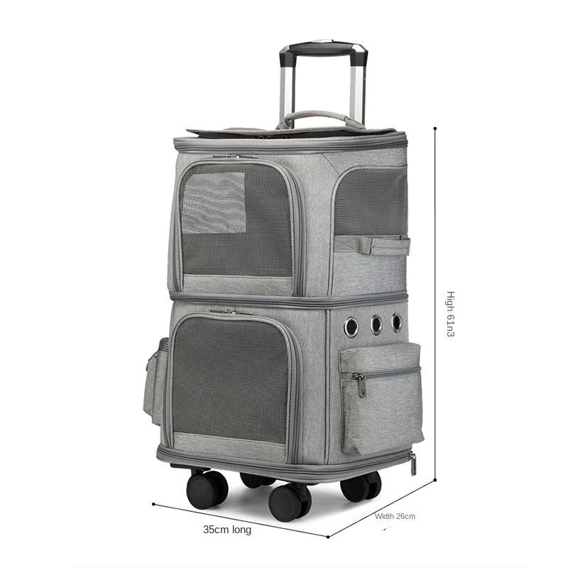 Double Backpack Foldeable Lightweight Pet Stroller For Two Dogs And Cats Outdoor Travel With 4 Wheels
