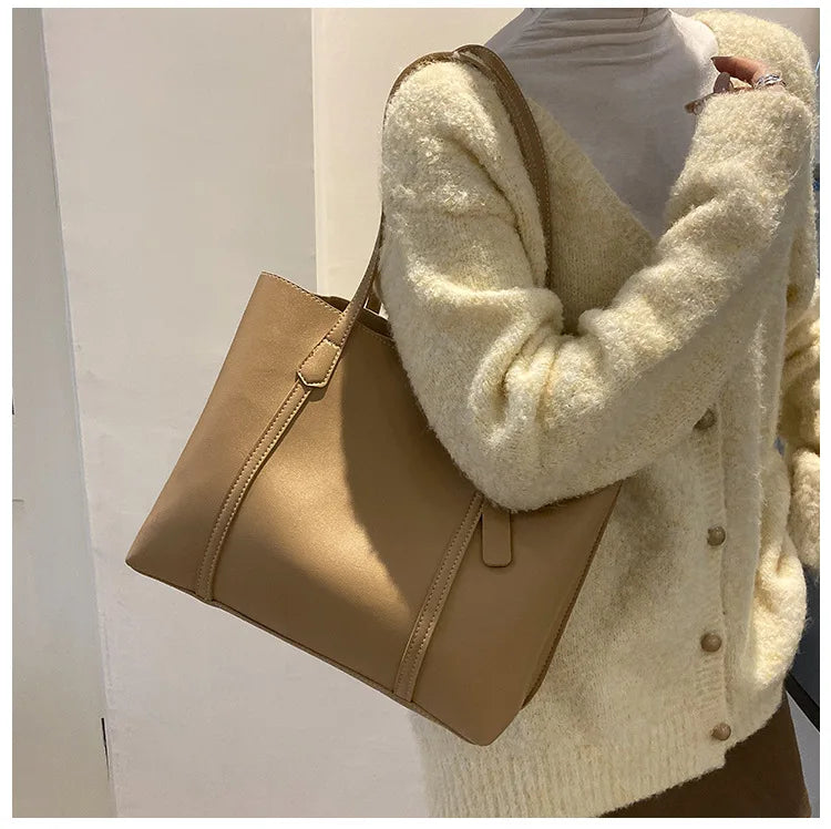 Large Capacity Women's Bag, New Soft Leather Tote Bag, Casual and Versatile Single Shoulder Bags for Woman Korean Style Handbags