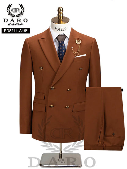 DAROuomo 2026 Men's Slim Fit Formal Business Suit 2Pcs Set - DR8211 (Jacket + Pants) for Work Wear