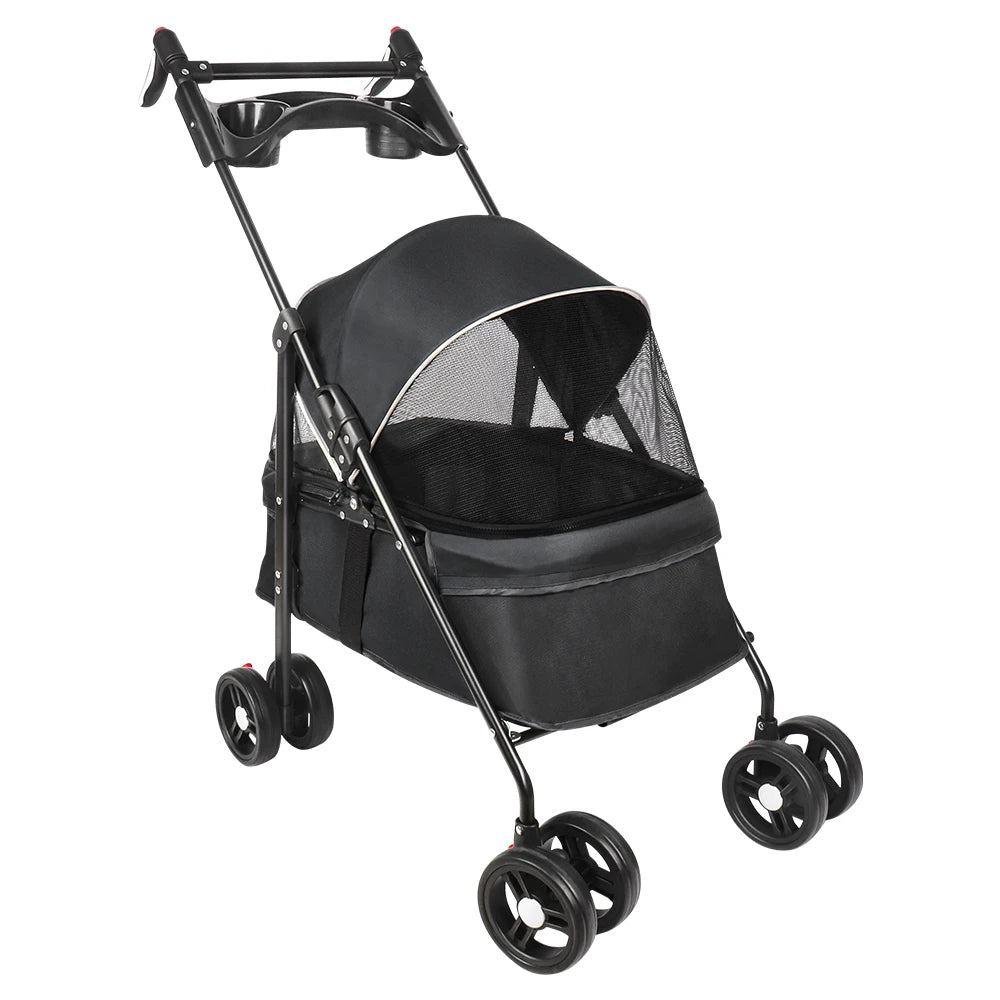 2-in-1 Folding Dog and Cat Stroller/Puppy Cart with Removable Bassinet, Pet Travel Stroller for Dogs Up to 10 kg, Steel, 50 x 70 x 95 cm