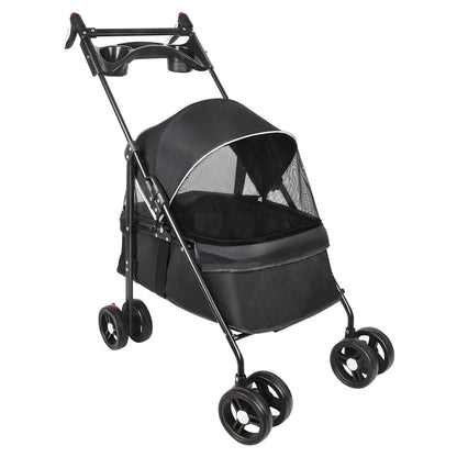 2-in-1 Folding Dog and Cat Stroller/Puppy Cart with Removable Bassinet, Pet Travel Stroller for Dogs Up to 10 kg, Steel, 50 x 70 x 95 cm