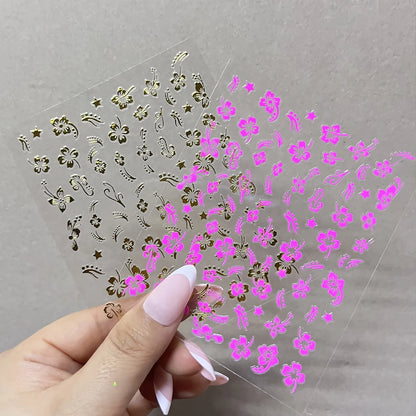 5D Hibiscus Flower Nail Embossed Sticker Lace Flower White Pink Petal Floral Self Adhesive Nail Art Slider DIY Elegant Romantic