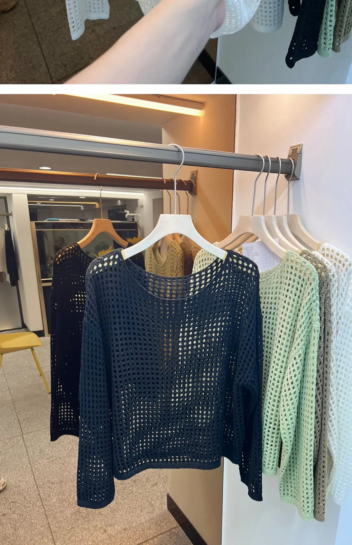 2025 Mesh Vintage Harajuku Long Sleeve Women Sweater Korean Spring Summer Knitwear Soft Thin Tops Chic Solid Femme Sweater