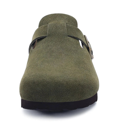 Shevalues Men's Suede Clogs Soft Leather Mules Men New Summer Men Cork Sandals Comfort Slip On Unisex Clogs With Arch Support