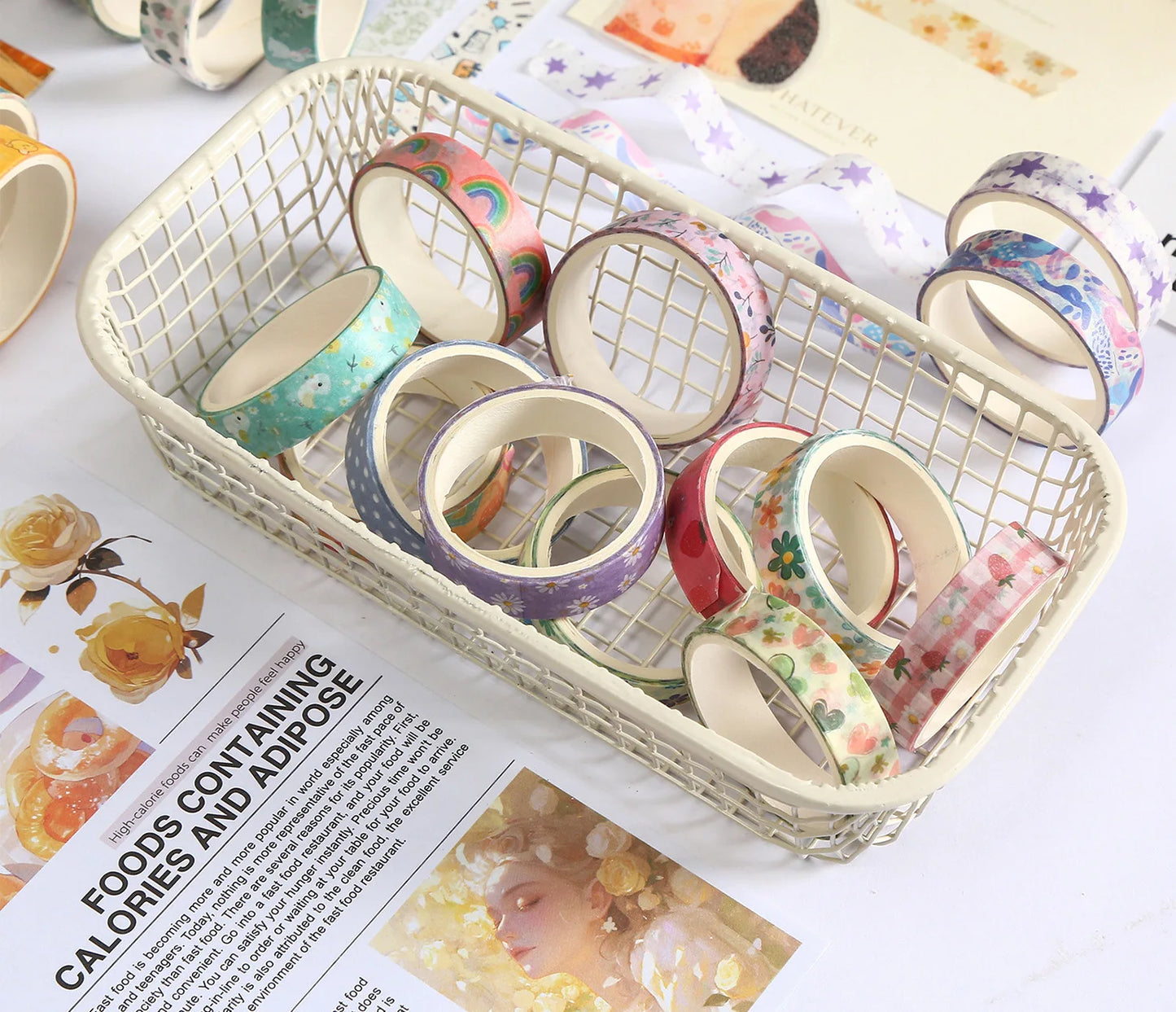 MINKYS 5pcs/set Basic Grid Star Decorative Tape Cute Cartoon Creative Washi Tape School Stationery