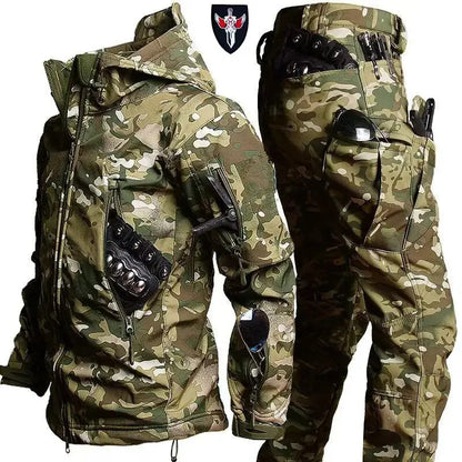 New Men's Winter Jacket Tactical  Sets Fleeced Sharkskin Windproof Waterproof Padding Suits Paintball Uniform Pockets Camo