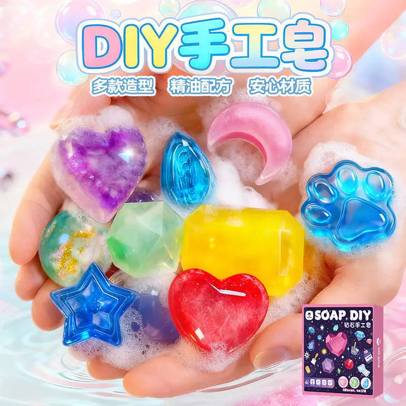 Kids DIY Soap Making Kit Gem Crystal Shapes Handcraft Art Set Creative Molding Craft Toy Birthday Gift for Girls Boys Hobby Play