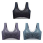 3Pcs Women Lace Bra Perspective Push Up Ice Silk Deep V Bralette Bra Sexy Lingerie Tops Plus Size Cup Mom's underwear L-5XL