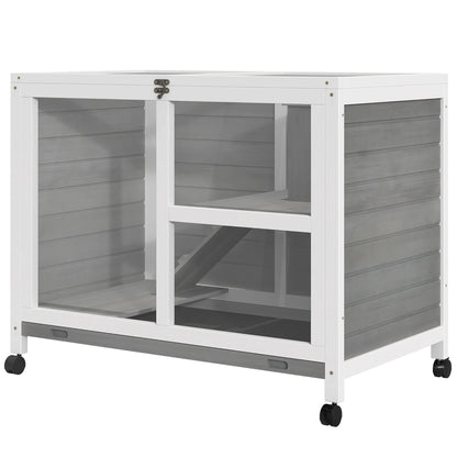 Hutcrate rabbit Cage on castors small solid drink animals enclosure 2 floors sunroof plates-forms x 91,5x73 cm Gray