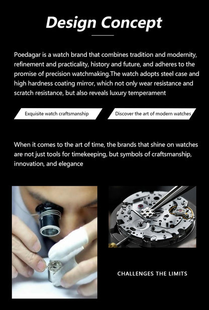 POEDAGAR Top Business Man Watch Luminous Waterproof Stainless Steel Men Wristwatch Date Week Quartz Fashion Casual Men's Watches
