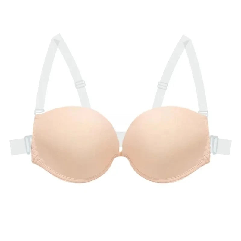 Multiway Backless Bra Push Up - Invisible Bralette with Removable Transparent Straps for Bridal, Evening Wear, Sexy Lingerie