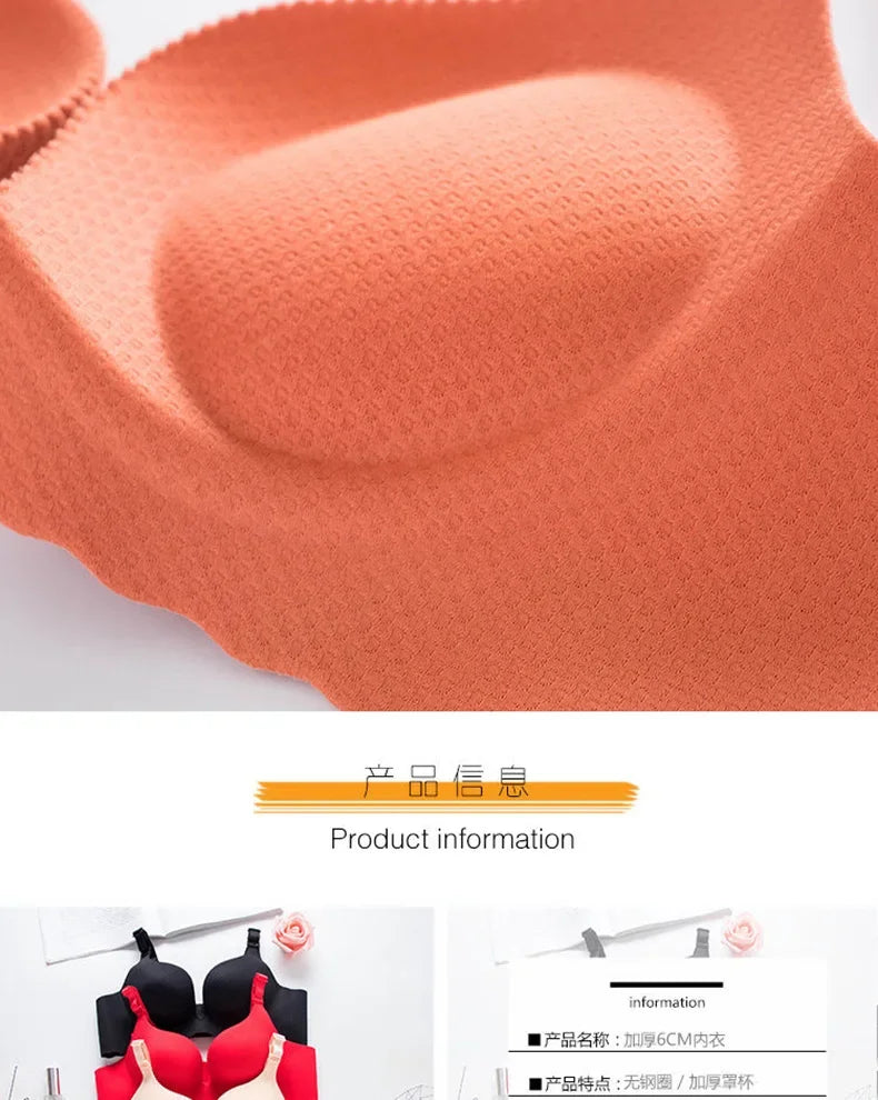 Extreme Push-Up Bra 8cm Thick Pads for Small Bust, Wireless Double Cup Lift, Soft Comfort Fabric, Adjustable Deep V Bras