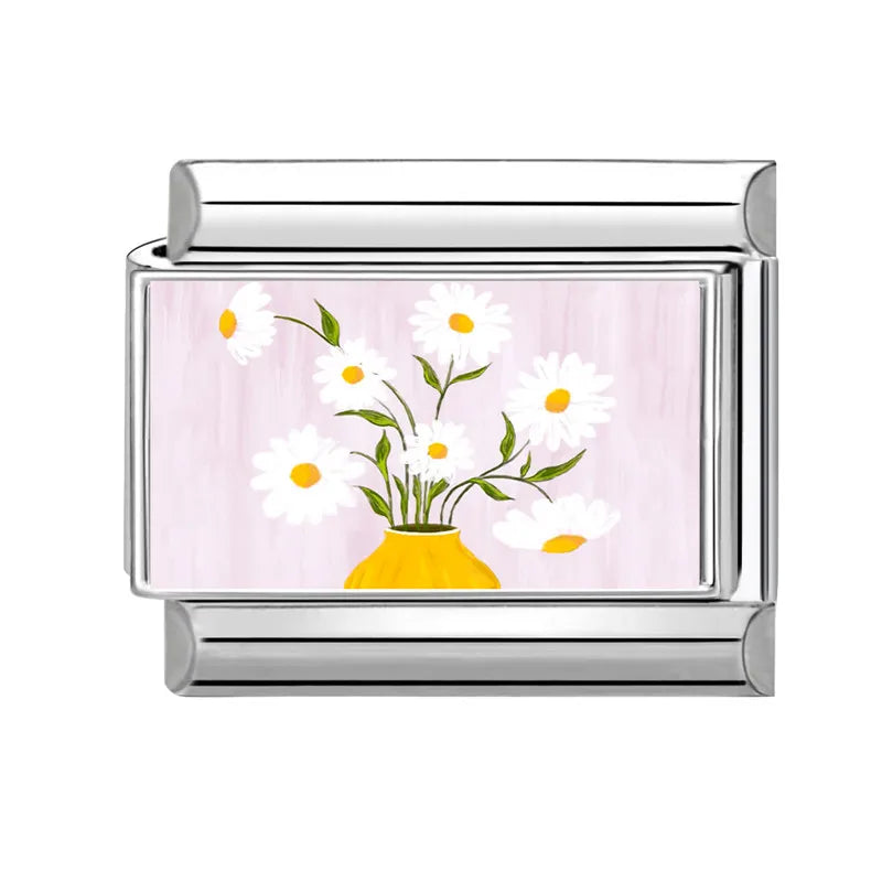 2025 Women's Fashion Colorful Flowers Oil Painting Style Series Italian Charms Fit 9mm Stainless Steel Bracelet DIY Jewelry Gift