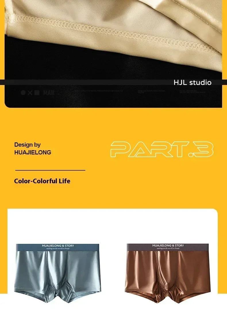 1/3PCS Men's Cool Ice Silk Boxers Shorts Summer Satin-like Solid Underpants Skin Friendly Breathable Mesh Crotch Male Underwear