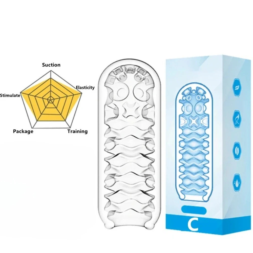 Masturbation Cup For Men Simulated Soft Vagina Transparent Adult Endurance Exercise Adult Vacuum Aircraft Pocket Cup Male SexToy