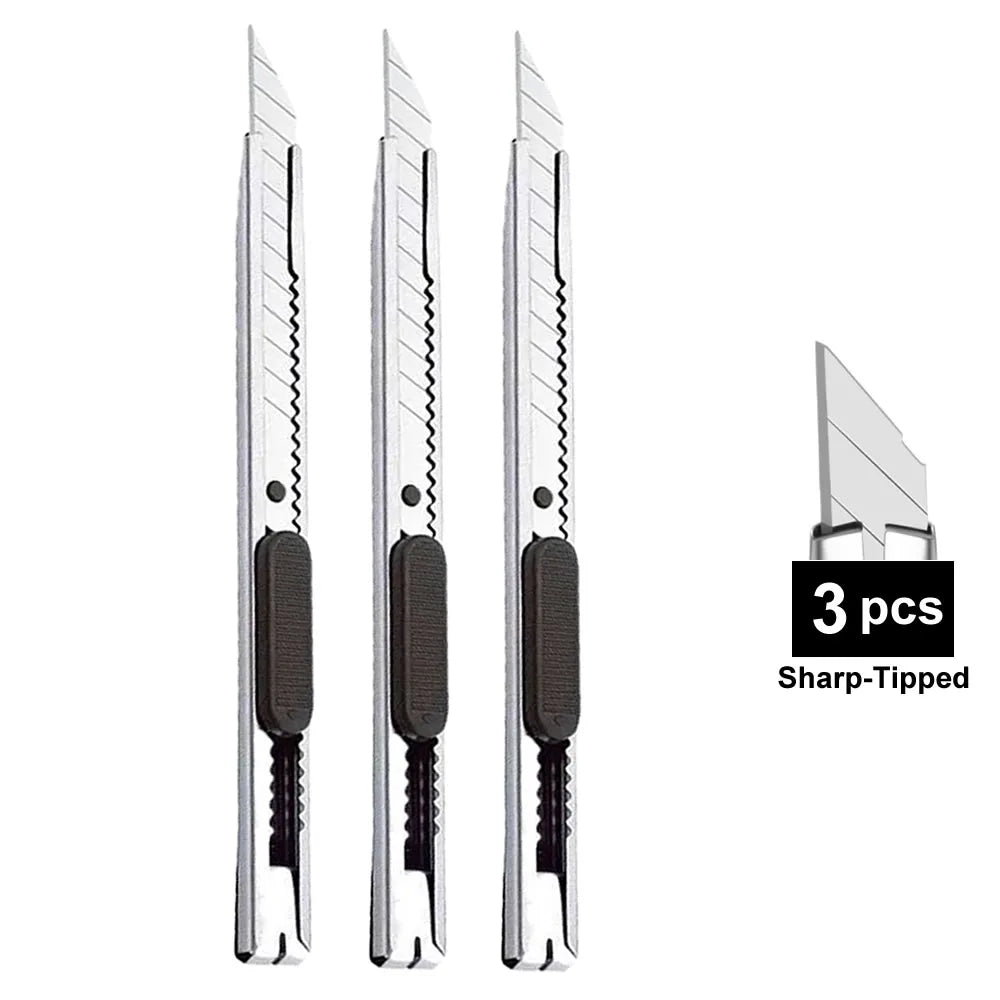 1/5/10Pcs Utility Knife Stainless Steel Paper Cut Box Cutter Tools Kit Non-Slip Blades Unboxing Knife Handicraft Carving Tools