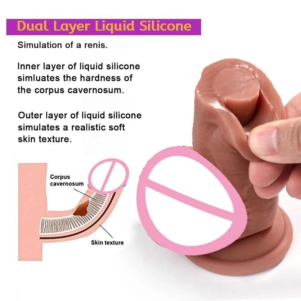 4Sizes Advanced Realistic Soft Dildo Big Thick Fake Penis Double Silicone Cock Woman Man Masturbation Suction Cup Anal Sex Toys