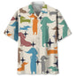 Cute puppy print Hawaiian men's short-sleeved shirt 2024 new casual lapel top fashion plus size