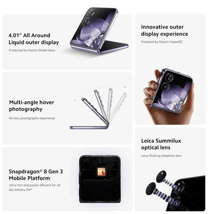 Global Version Xiaomi MIX Flip Dragon 8 Gen 3 device photo Leica 50MP Hyper charger screen "6,86Hz 67 W 12 Go