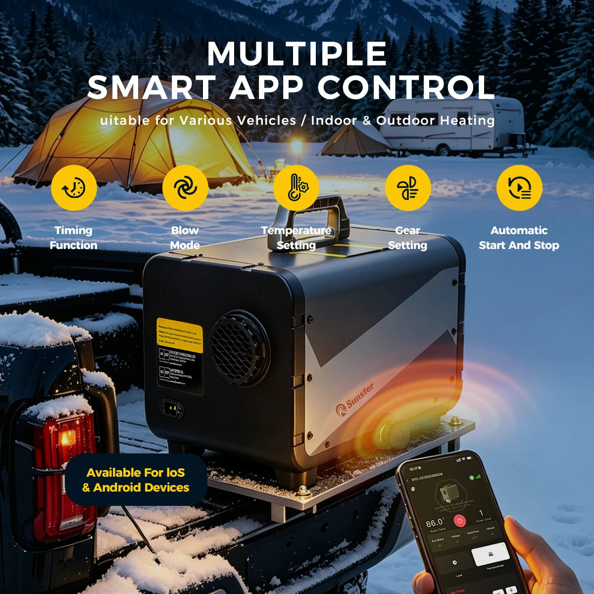 9KW Diesel Air Heater 12V/24V DC 110‑240V AC WiFi Bluetooth APP LCD Remote CO Monitor Altitude Mode For RV Truck Garage Camper