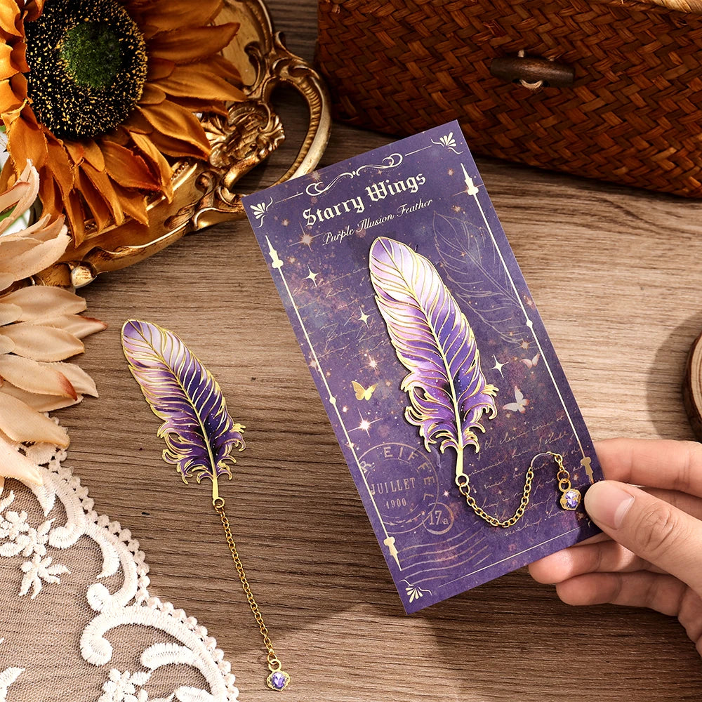 1 pc Metal Bookmarks with Chain Pendant Colorful Feather Design Unique Gifts for Book Lovers Writers Students Teachers Holiday