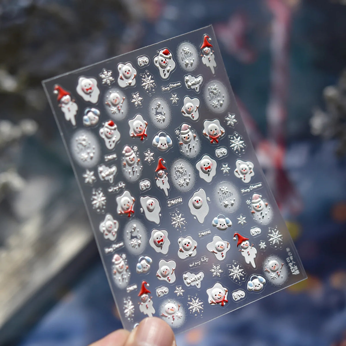 5D Embossed Mini Snowman Snow Nail Decorations Stickers Self Adhesive Nail Stickers Winter Christmas Nail Art Accessories Decals