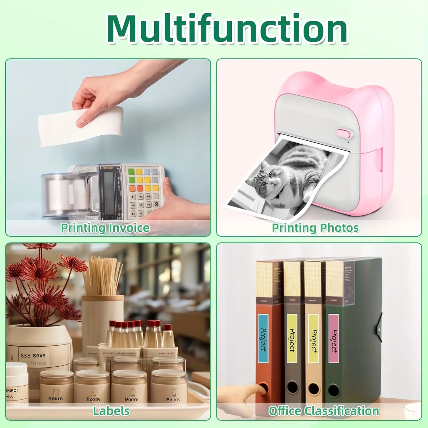 5/10/20 Rolls Mini Printer Thermal Paper with Core, White Adhesive Paper 57mm, Compatible with C9/X5/X6/X15 Mini Thermal Printer