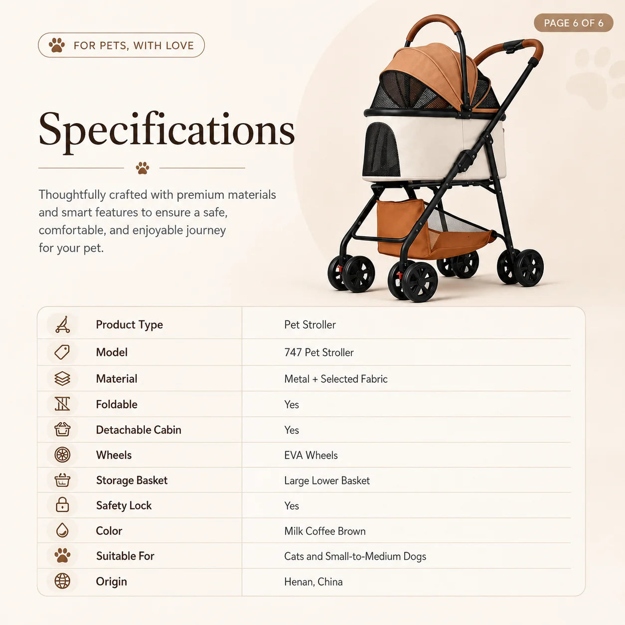 Foldable Pet Stroller Detachable Cabin Large Lower Basket Breathable Mesh Canopy For Cats Small Dogs Portable Travel Carrier