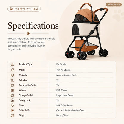 Foldable Pet Stroller Detachable Cabin Large Lower Basket Breathable Mesh Canopy For Cats Small Dogs Portable Travel Carrier