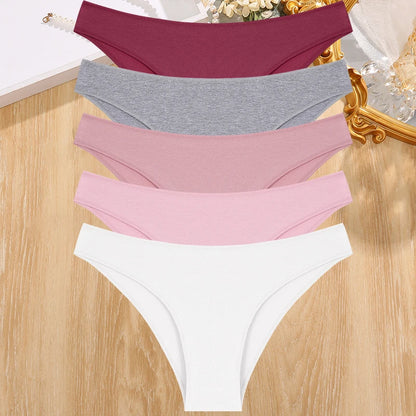5PCS/Set Cotton Women's Panties Female Underwear Sexy Briefs Lingerie Smooth Comfortable Underpants Solid Color Pantys M-XXL