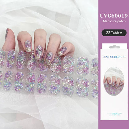 16/22 Tips Semi Cured Gel Nail Stickers for UV Lamp Designer Adhesive Nail Gel Wraps DIY Long-lasting  Nail Decoration