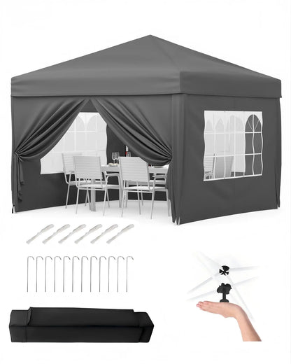 Garvee Heavy Duty 3x3m Folding Gazebo with 4 Sidewalls – Waterproof Outdoor Canopy Tent, UPF 50+ UV Protection – Adjustable Height, Easy Setup, Wheeled Carry Bag, Stakes, Ropes, Sandbags – Garden