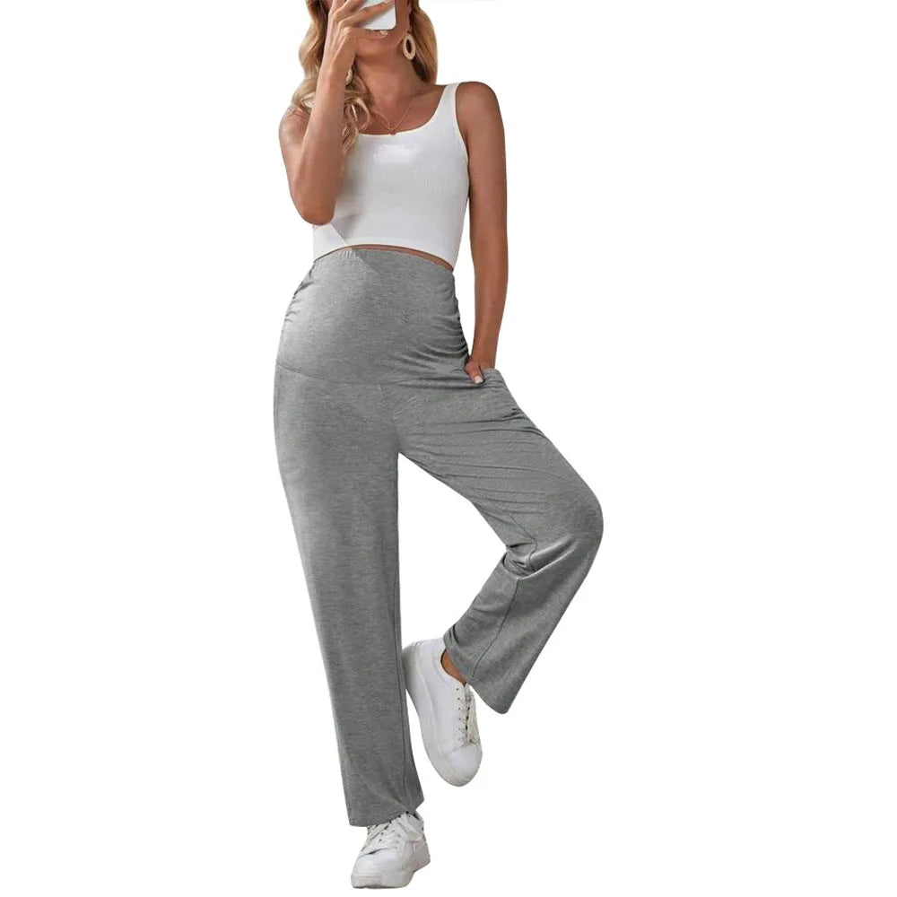 Maternity Pants Over The Belly Yoga Dress Work Pregnancy Pants Stretchy Lounge Wide Leg Trousers with Pockets