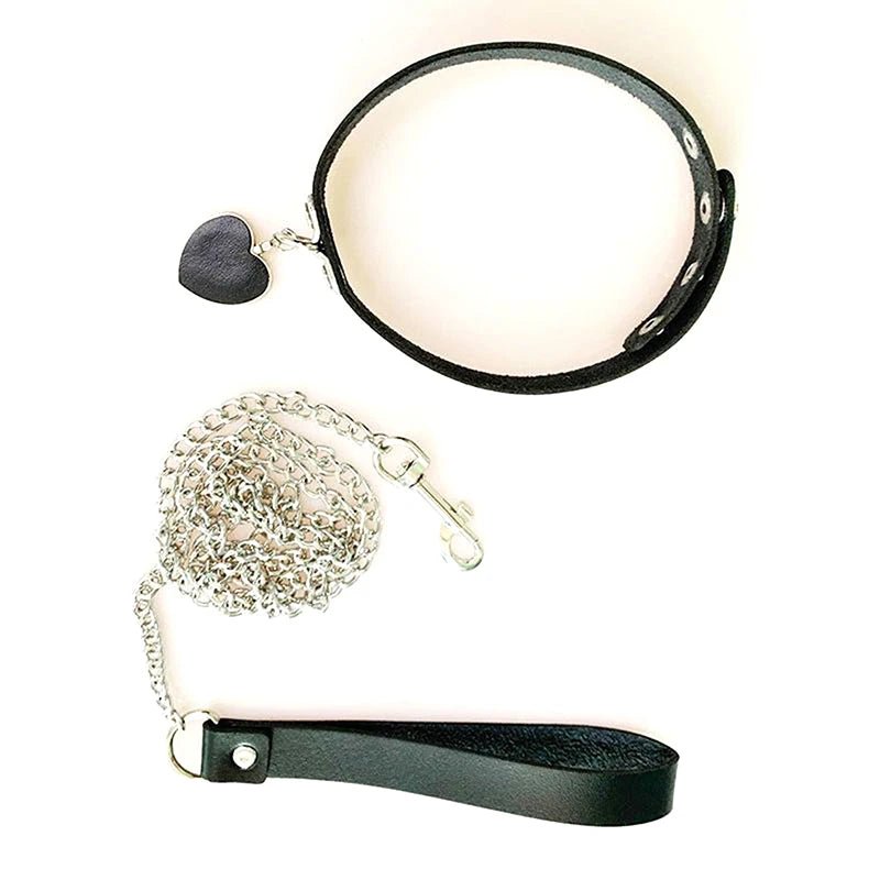 Sexy Leather Heart Necklace Collar Set with Leash for Women BDSM Cosplay Bondage Accessories Couple Role Play Game Props