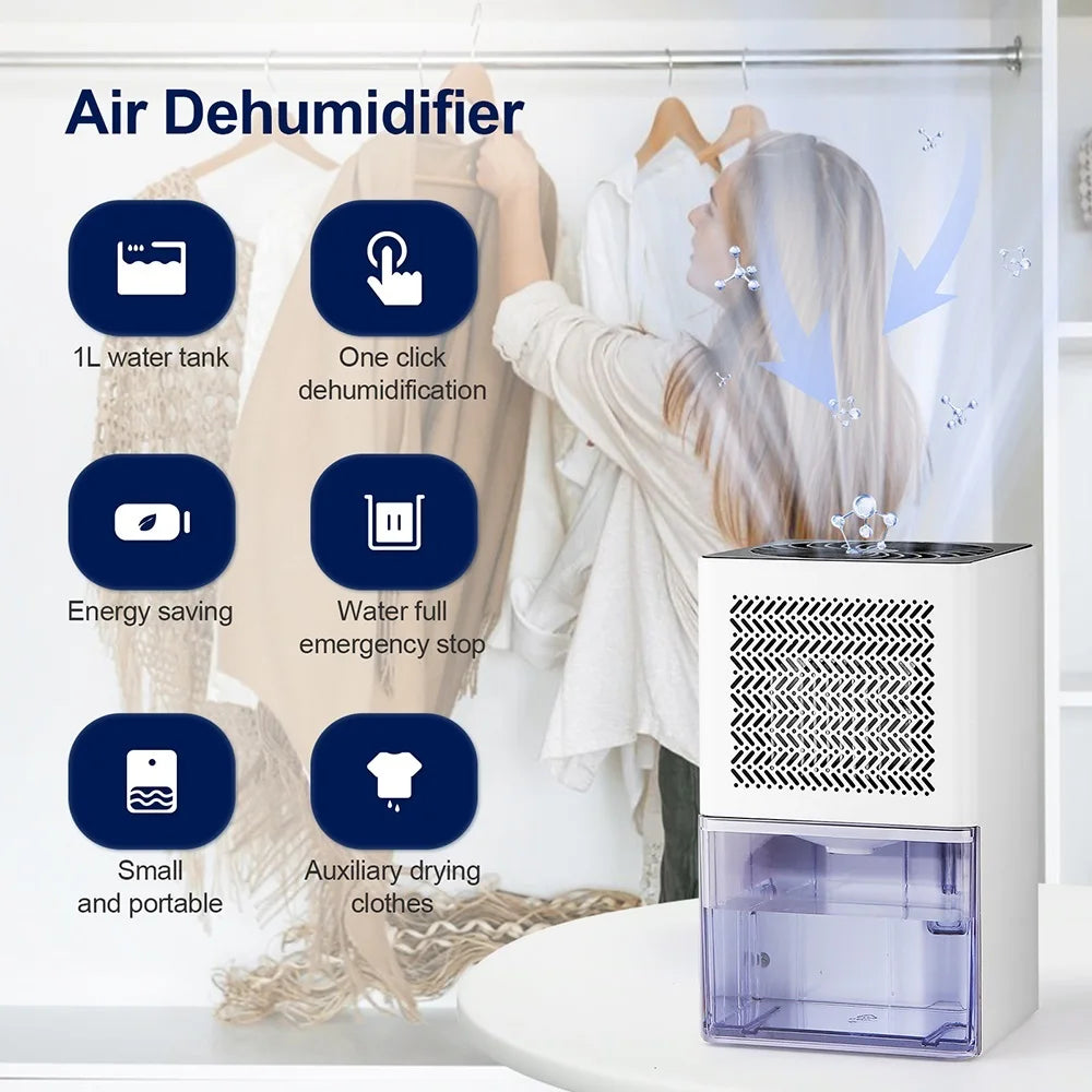 1L Small Dehumidifier Mini Air Dehumidifier Home Moisture Absorbers Air Dyer Indoor Moisture Remover Deodorizer Air Purifier