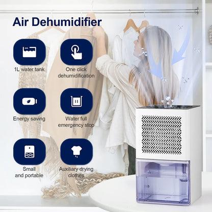 1L Small Dehumidifier Mini Air Dehumidifier Home Moisture Absorbers Air Dyer Indoor Moisture Remover Deodorizer Air Purifier