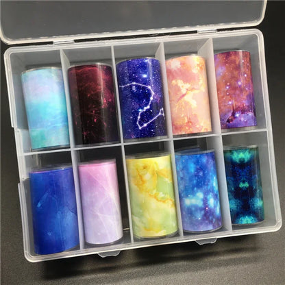 10 Patterns New Metal Nail Foils for Transfer Paper Stickers Floral Chameleon Nails Wraps DIY Water Marble Nail Art Decorations