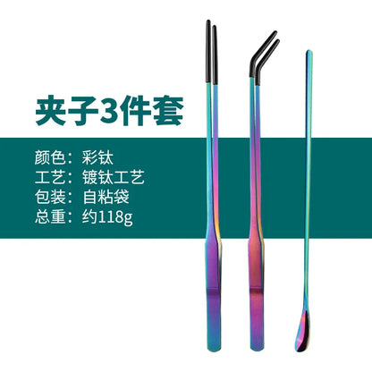 Stainless Steel Reptile Feeding Tongs With Rubber Tips Aquarium Aquarium Straight And Curved Tweezers Pet Feeding Accessories