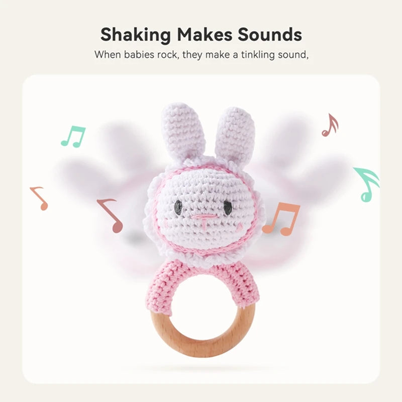 1Pc Baby Teether Wooden Crochet Rattle Toy BPA Free Baby Mobile Play Gym Wood Rodent Rabbit Rattle Newborn Educational Toy Gifts