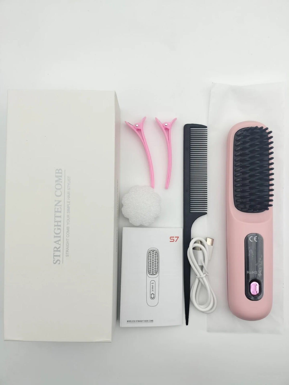 Portable Hair Straightener Brush Cordless USB Charging Straightening Comb LED Display & Ceramic Coating, Ionic Technology