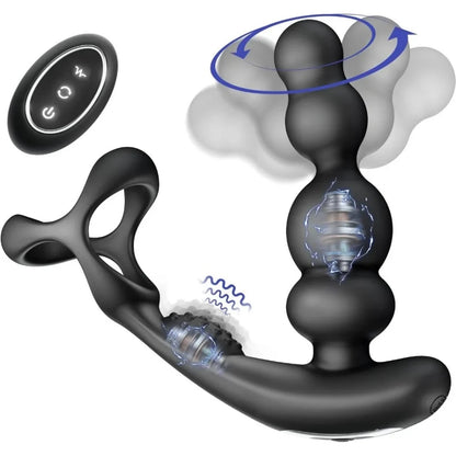 Male Prostate Massager Vibrator 360 Anal Beads Penis Ring 3 Rotation 10Vibration Modes Remote Butt Plug Sex Toys for Couples Men