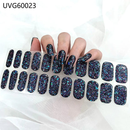 16/20/22Tips Semi-Cured Gel Nail Wraps Full Cover Manicure DIY Waterproof Long Lasting Gel Nail Stickers set for UV Lamp Need