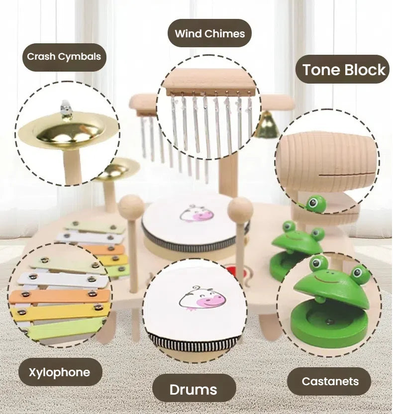 Kids Drum Set Wooden Musical Instruments for Toddlers Baby Preschool Educational Musical Toys Montessori Toys for Kids Ages 3-6