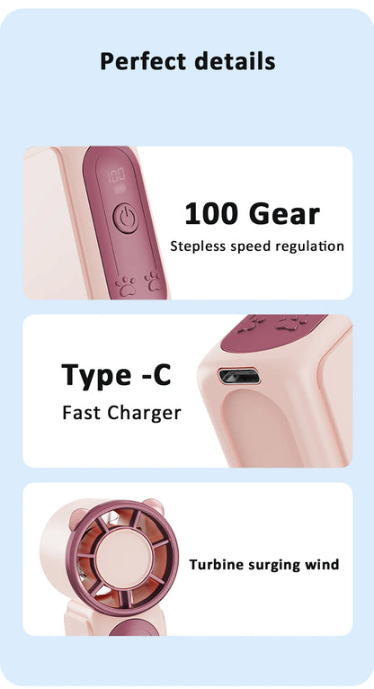 Portable Handheld Fan Mini Perosonal Hand Fan USB Rechargeable Outdoor Travel Hand Fan Digital Display Pocket Fan 100Gear